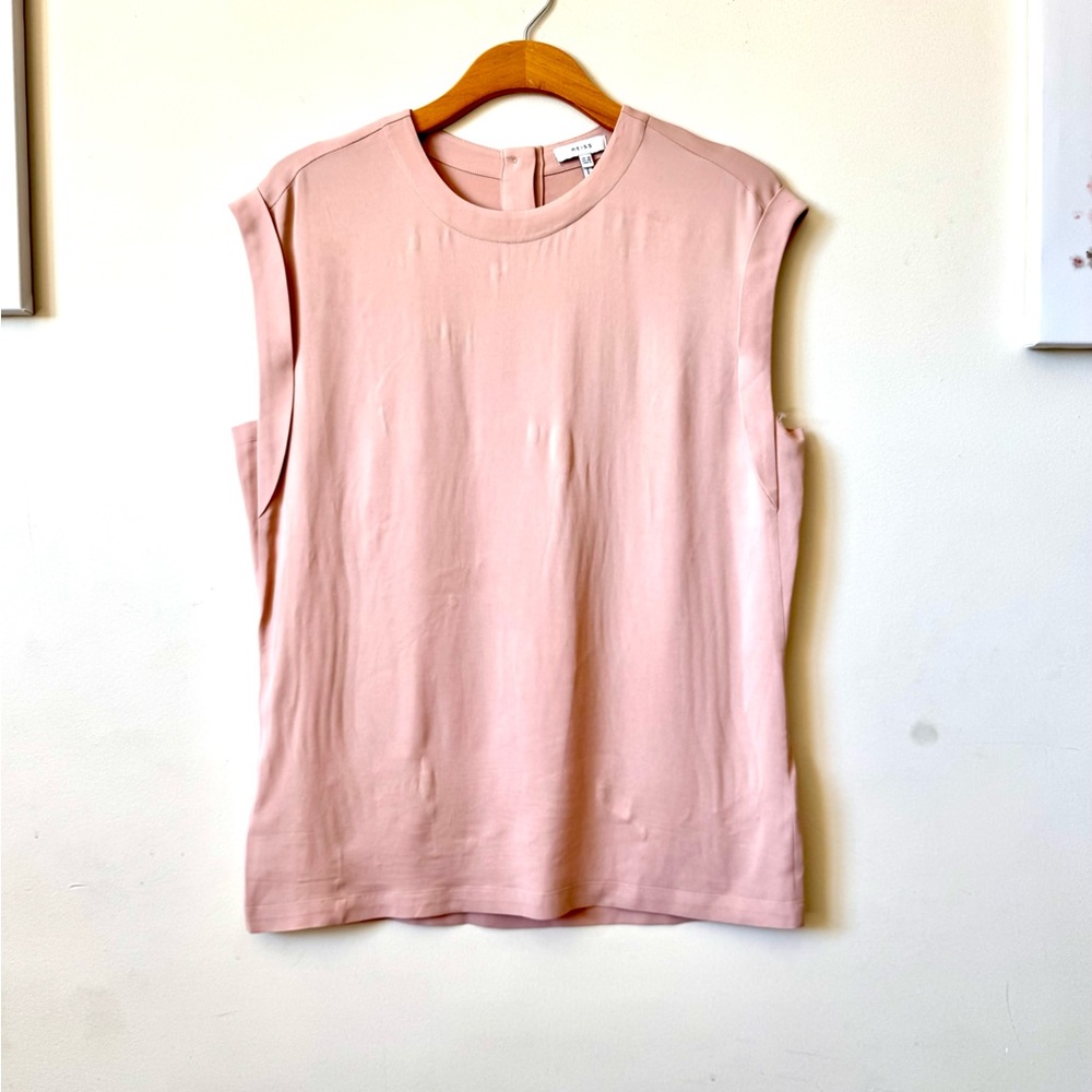 Reiss Women's Pink Cream Sleeveless Top Button Down Back Size US10